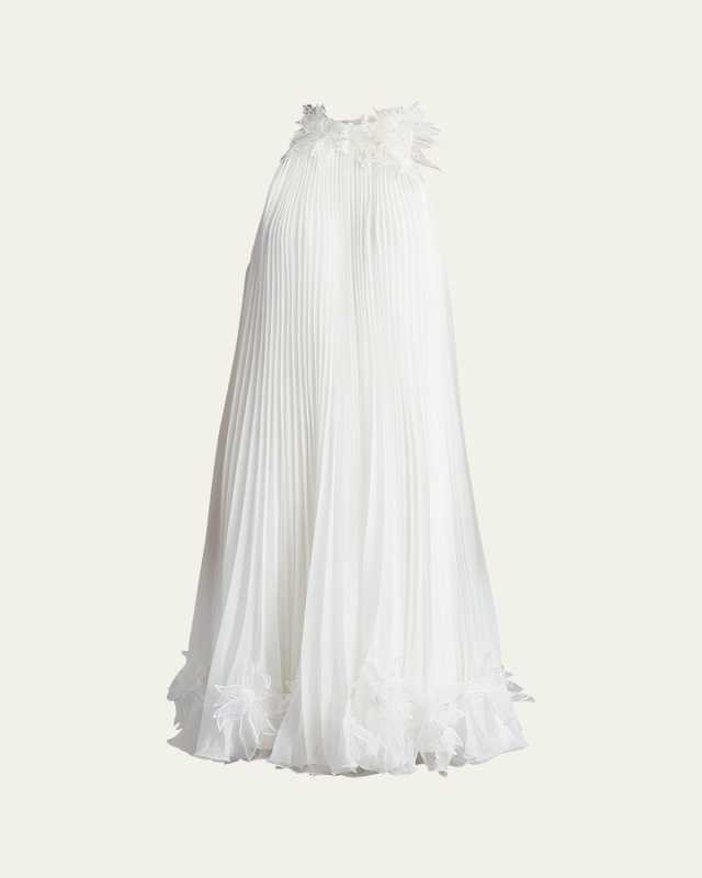 Pleated Trapeze Chiffon Midi Dress